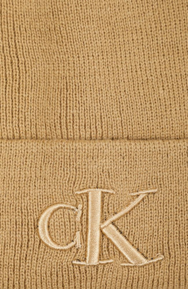 Gorro Calvin Klein talla única color camello con puño bordado