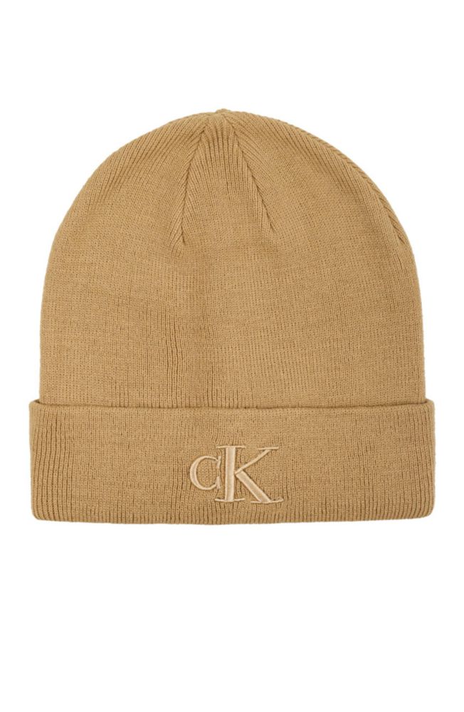 Gorro Calvin Klein talla única color camello con puño bordado