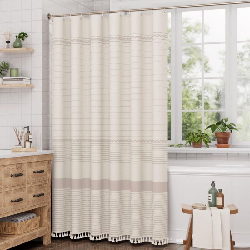 Cortina de Ducha AmazerBath 183 cm Rosa Caqui con Borlas