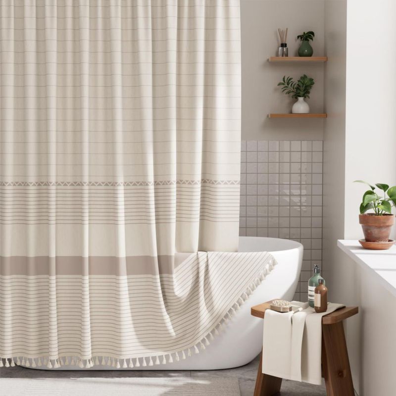 Cortina de Ducha AmazerBath 183 cm Rosa Caqui con Borlas