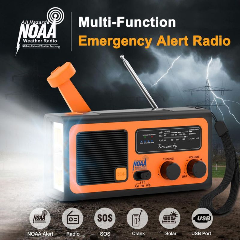 Radio DreamSky NOAA de Emergencia con Manivela y Energía Solar