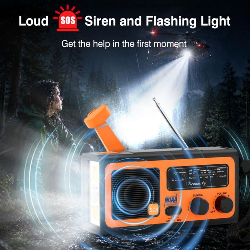 Radio DreamSky NOAA de Emergencia con Manivela y Energía Solar
