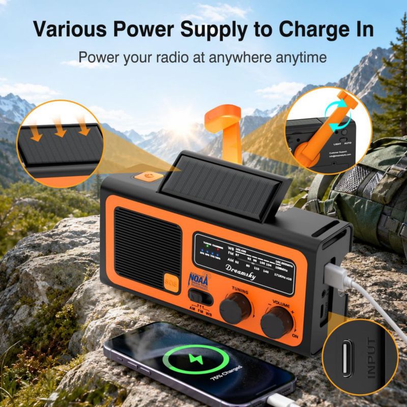 Radio DreamSky NOAA de Emergencia con Manivela y Energía Solar