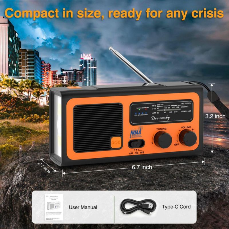 Radio DreamSky NOAA de Emergencia con Manivela y Energía Solar