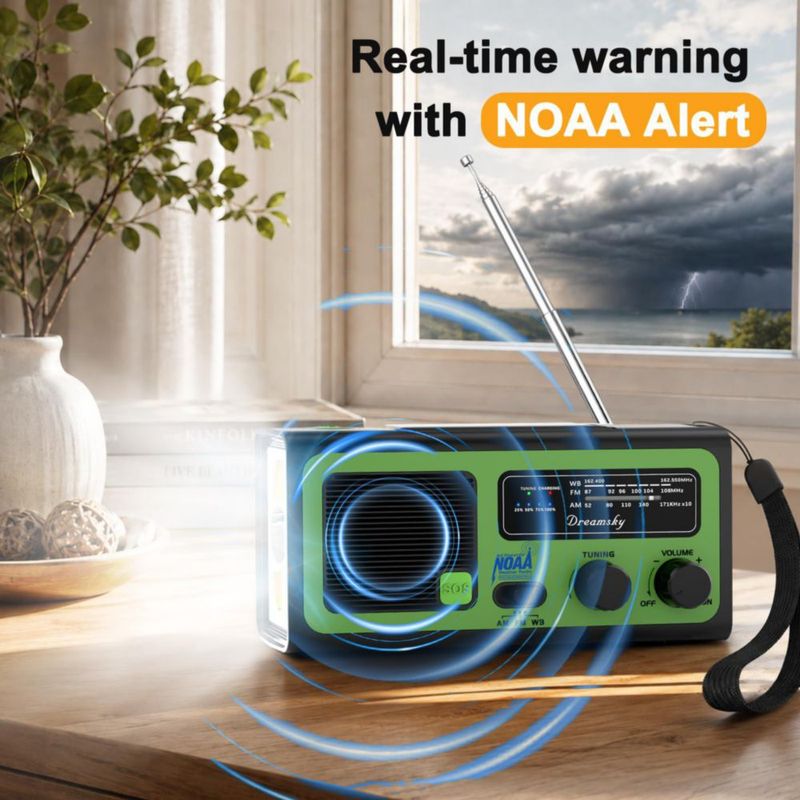 Radio DreamSky NOAA con Manivela y Carga Solar - Alerta Meteorológica