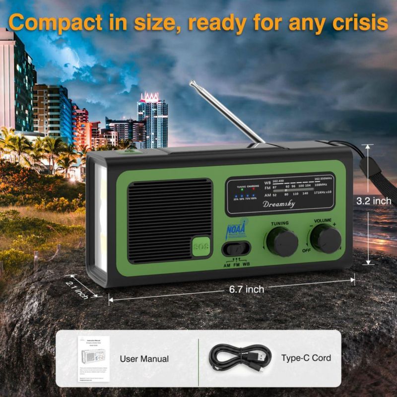 Radio DreamSky NOAA con Manivela y Carga Solar - Alerta Meteorológica