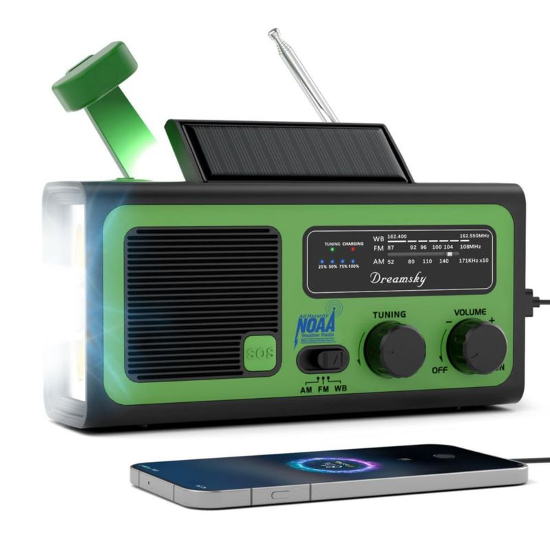 Radio DreamSky NOAA con Manivela y Carga Solar - Alerta Meteorológica