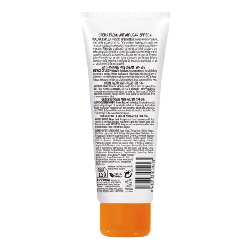 Protector solar facial Babaria Aloe Vera SPF50+ 75 ml UVA/UVB