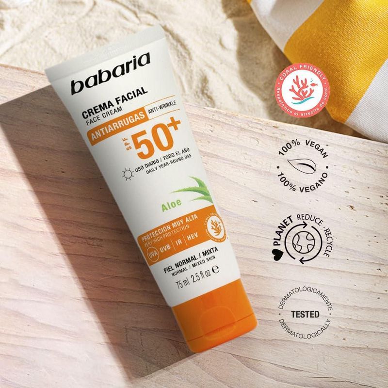 Protector solar facial Babaria Aloe Vera SPF50+ 75 ml UVA/UVB