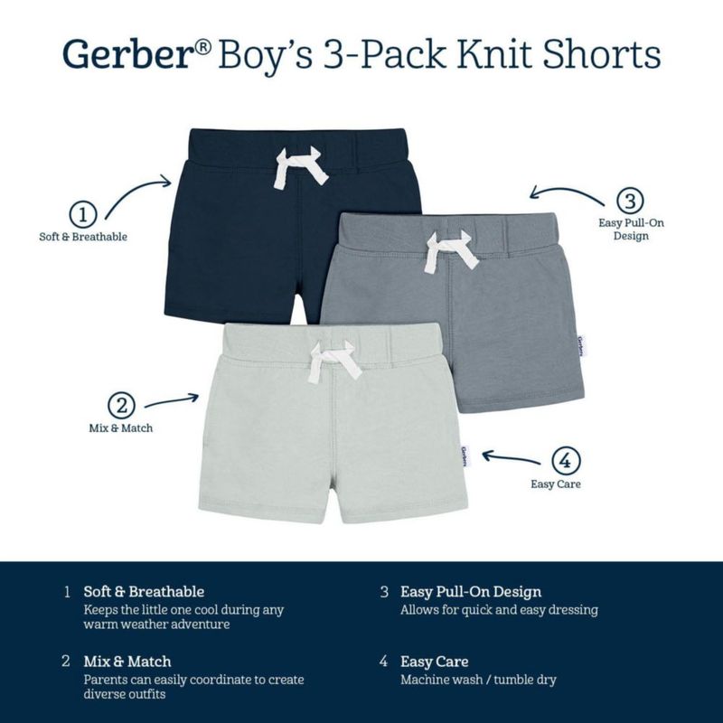 Pantalones cortos Gerber 5T Azul (3 unidades) de punto con cintura elástica