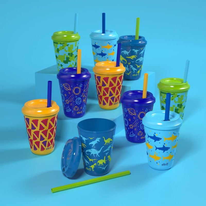 Vaso reutilizable Ello 355 ml pack de 10 cambia de color con temática de selva tropical