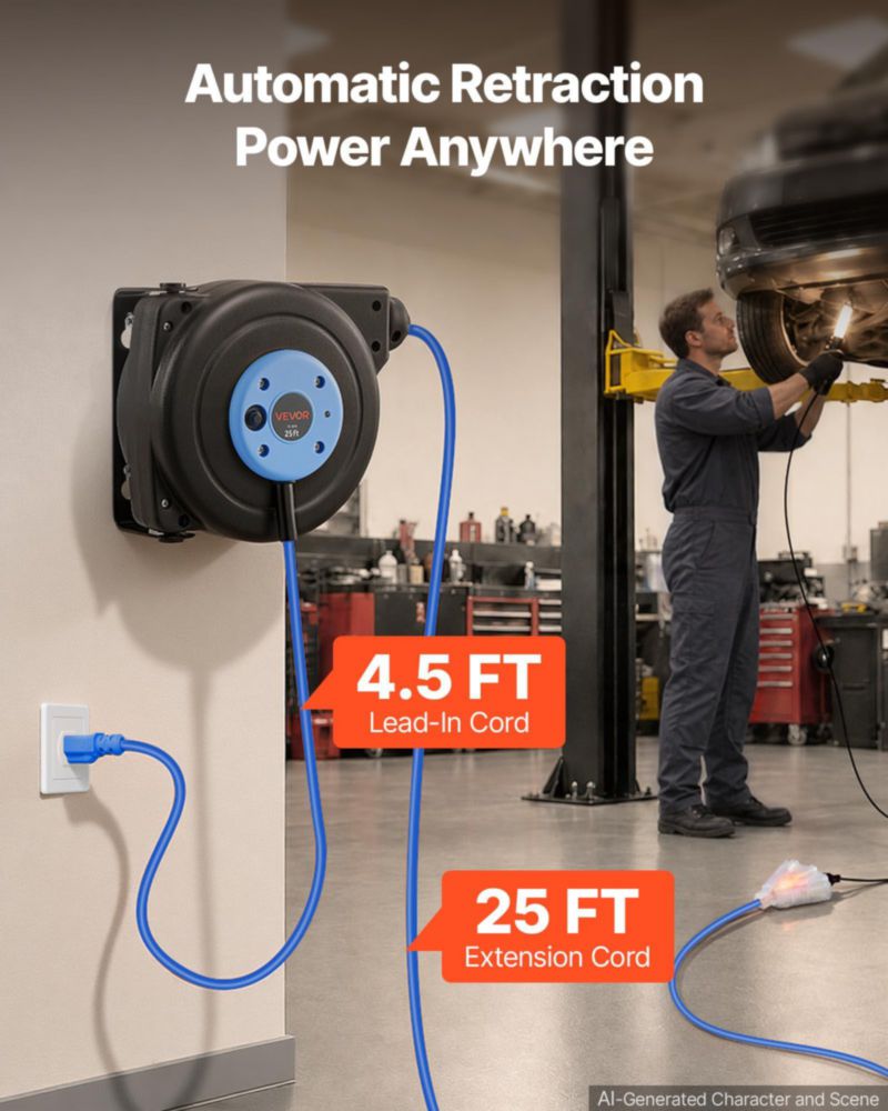 Bobina de cable extensible VEVOR 76 m 14 AWG/3C azul