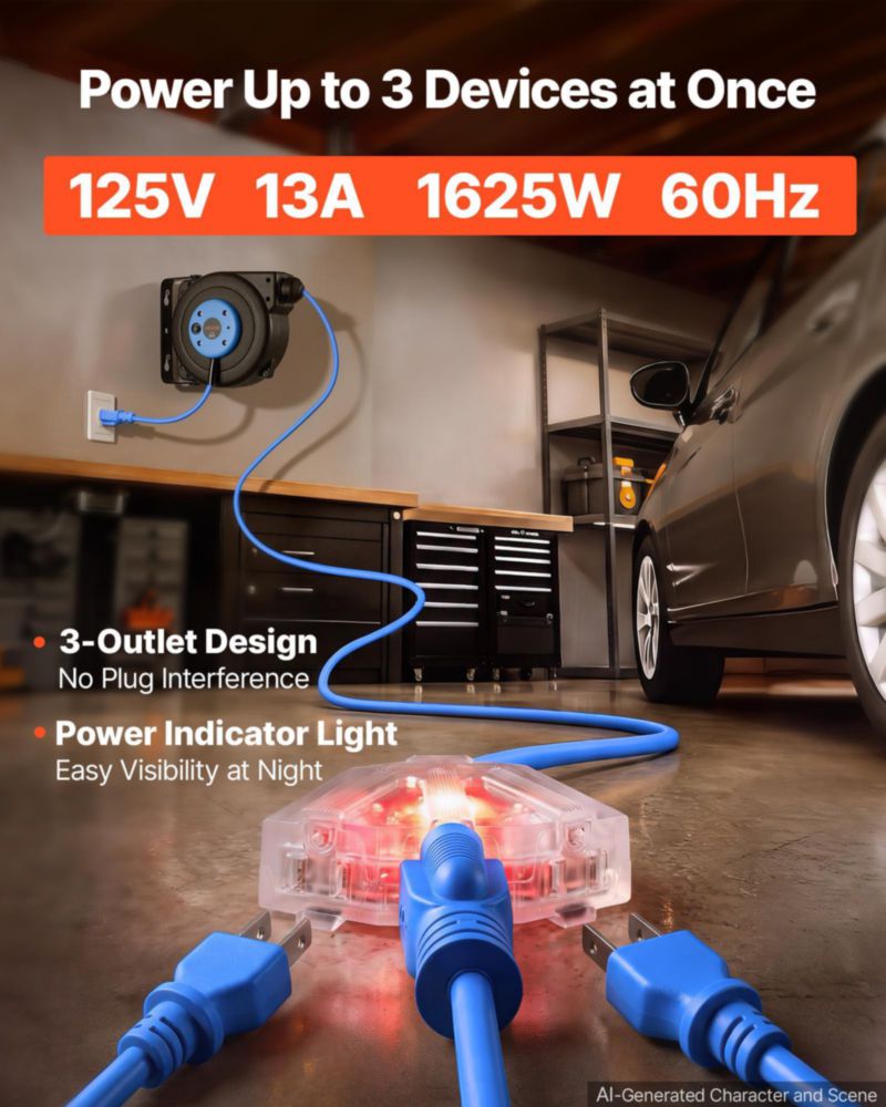 Bobina de cable extensible VEVOR 76 m 14 AWG/3C azul