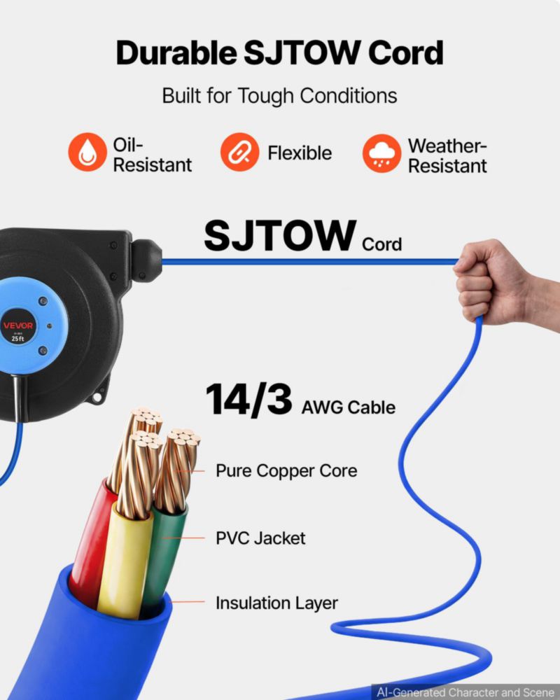 Bobina de cable extensible VEVOR 76 m 14 AWG/3C azul