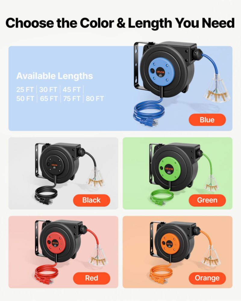 Bobina de cable extensible VEVOR 76 m 14 AWG/3C azul