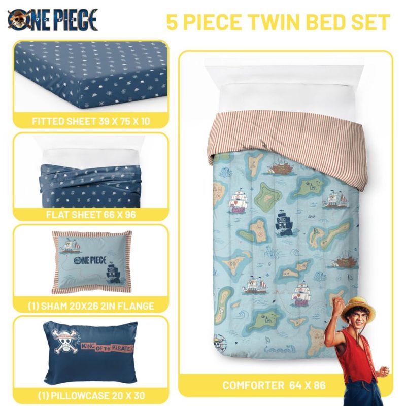 Juego de ropa de cama Jay Franco Twin de 5 piezas anime One Piece