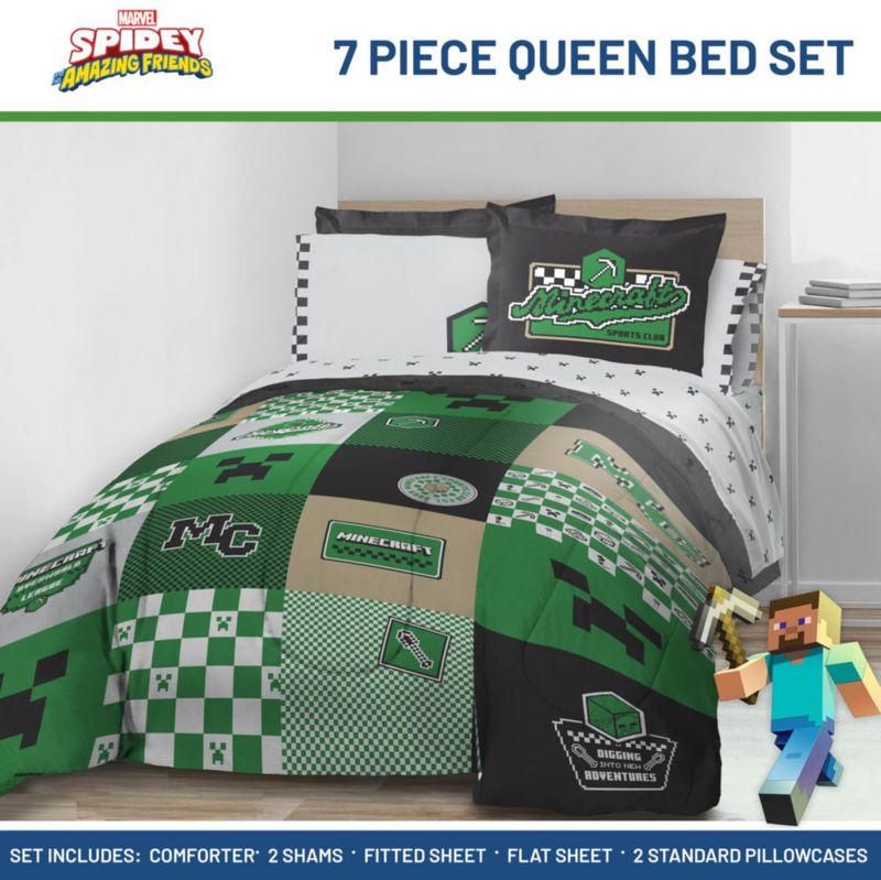 Juego de cama Jay Franco Queen Minecraft Creeper 7 piezas