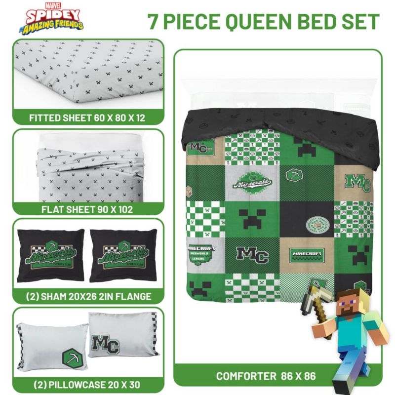 Juego de cama Jay Franco Queen Minecraft Creeper 7 piezas