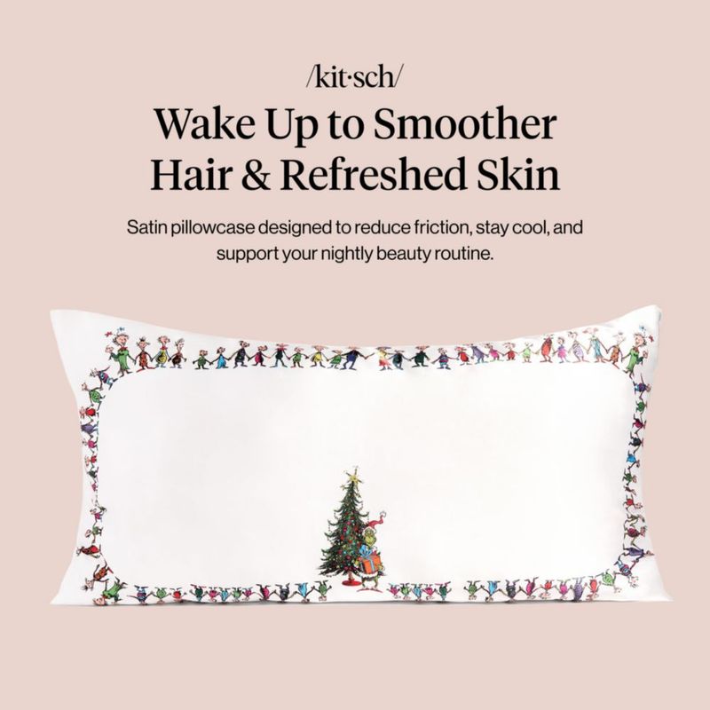 Funda de almohada Kitsch 48x91 cm Who-Ville de satén con cremallera oculta