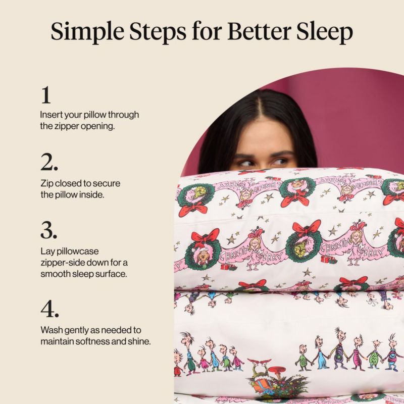 Funda de almohada Kitsch 48x91 cm Who-Ville de satén con cremallera oculta