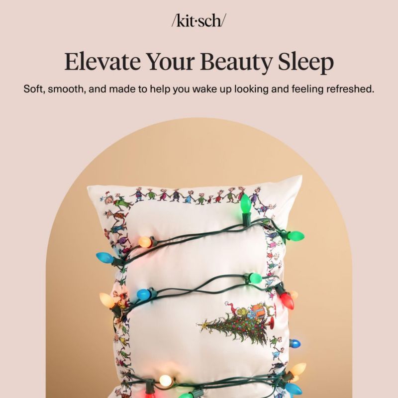 Funda de almohada Kitsch 48x91 cm Who-Ville de satén con cremallera oculta