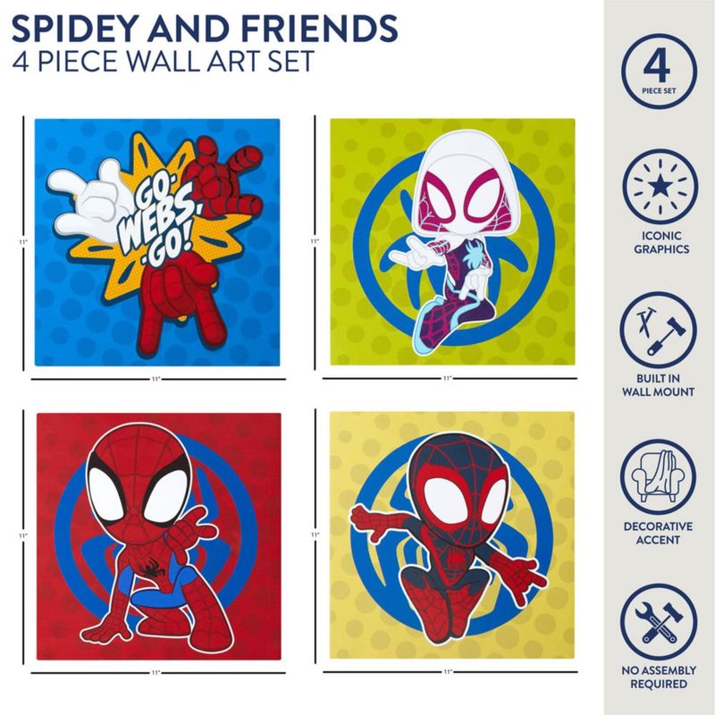Idea Nuova Arte de pared en lienzo 28 cm – Pack de 4 Spidey y sus Amigos