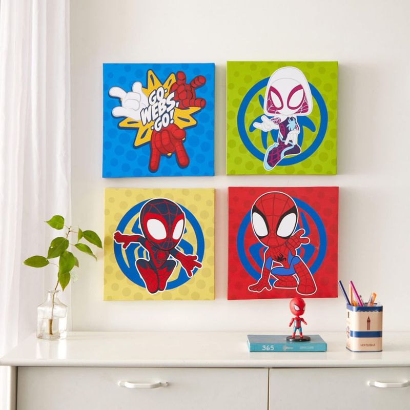 Idea Nuova Arte de pared en lienzo 28 cm – Pack de 4 Spidey y sus Amigos
