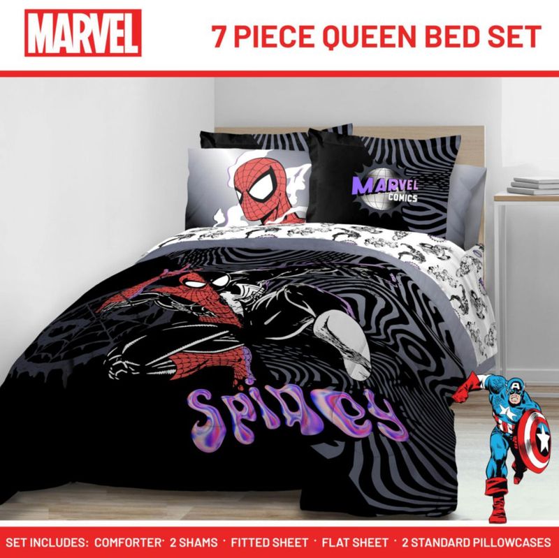 Juego de ropa de cama Jay Franco Queen 7 piezas Spiderman (Marvel) negro