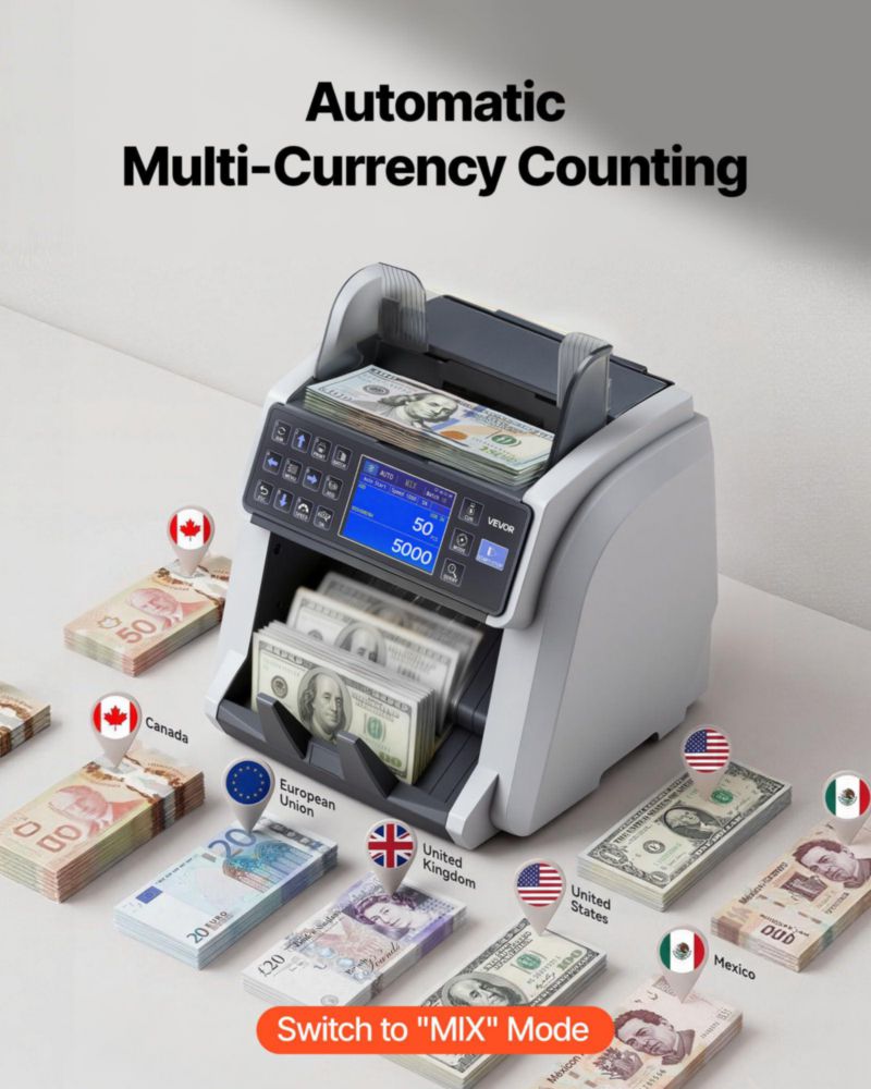 Contador de Billetes VEVOR Multi‑Moneda con Detección CIS/UV/IR