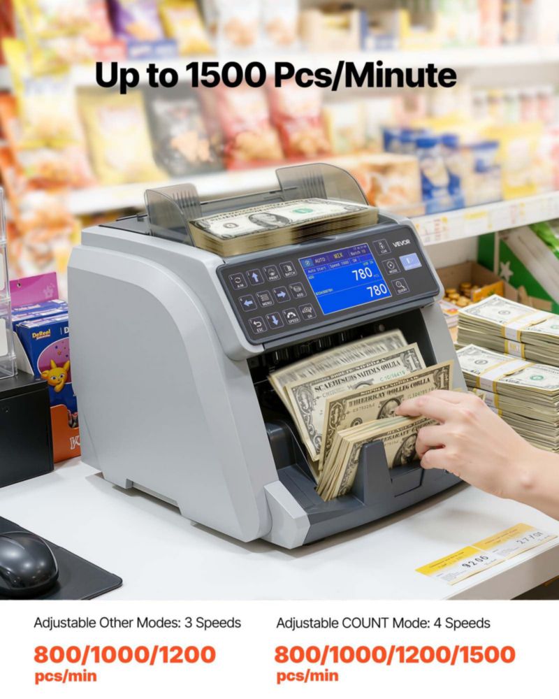 Contador de Billetes VEVOR Multi‑Moneda con Detección CIS/UV/IR