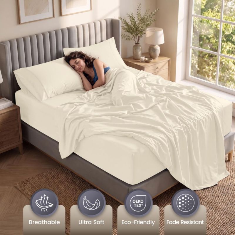 Juego de sábanas Utopia Bedding Queen marfil con bolsillo profundo de 53 cm