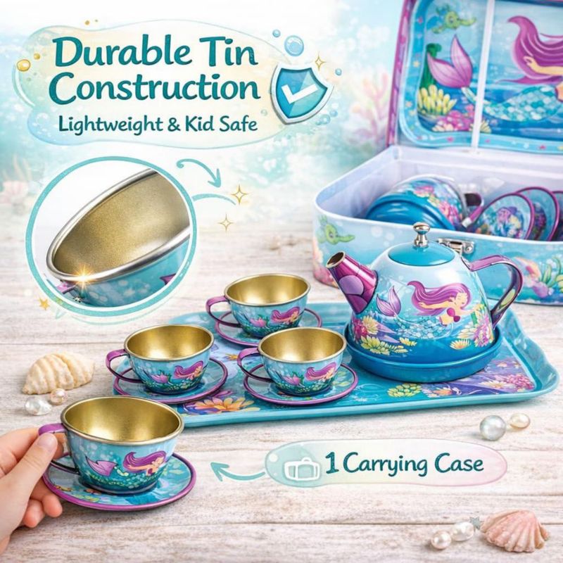 Juego de té Liberty Imports de 15 piezas Sirena para cocina de juguete