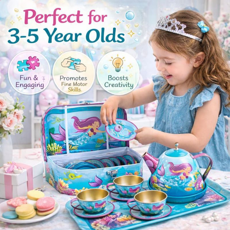 Juego de té Liberty Imports de 15 piezas Sirena para cocina de juguete