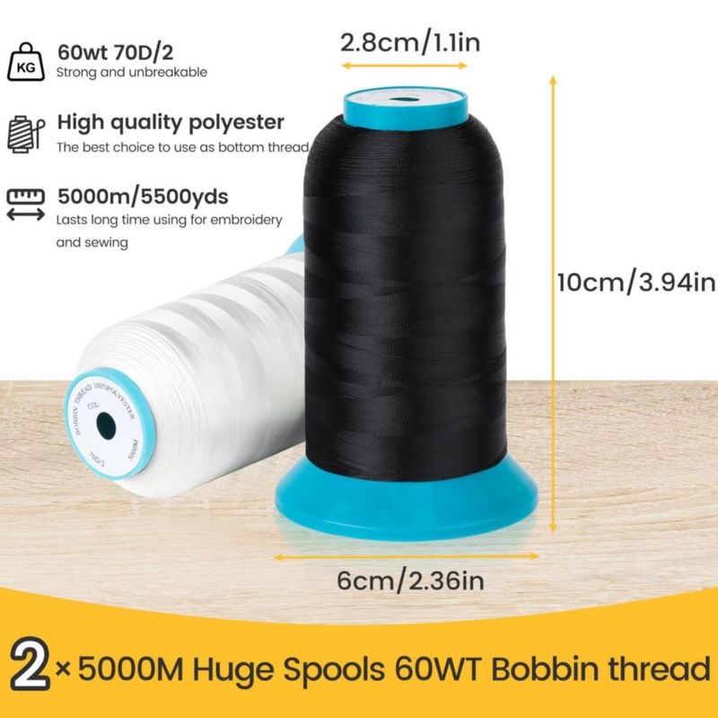 YARN New brothread Juego de 2 carretes de 5000 m blanco y negro