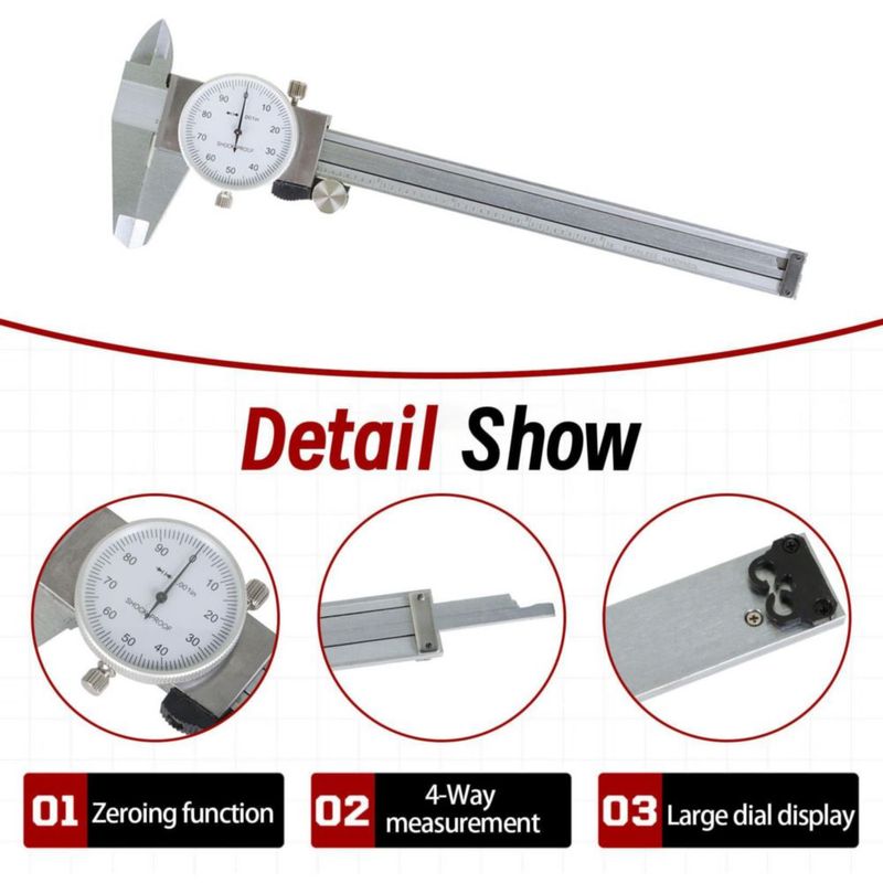 Calibrador de dial findmall 15 cm Acero inoxidable 0001 ″