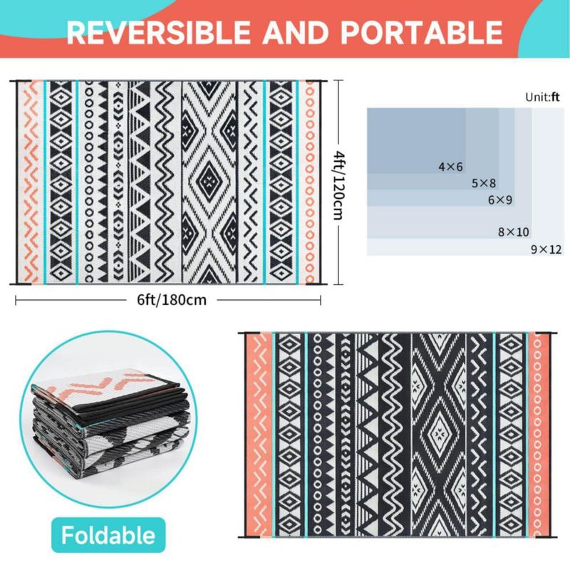 Alfombra para patio Kalafun 122x183 cm impermeable reversible