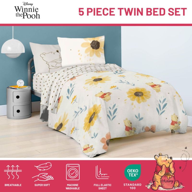 Juego de ropa de cama Jay Franco Twin de 5 piezas Winnie Pooh Beige