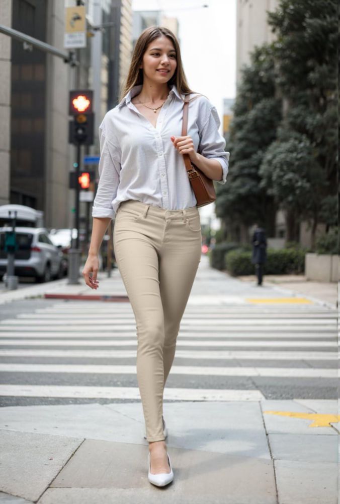 PANTALONES Hybrid & Company Skinny Leg Stone S