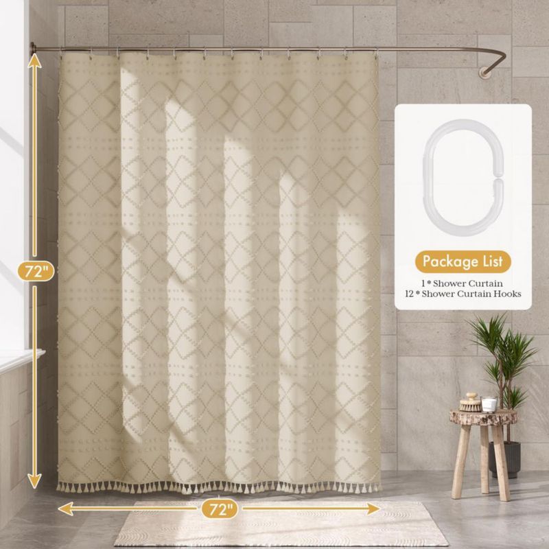 Cortina de Ducha Boho Farmhouse AmazerBath 183 cm Beige con Borlas