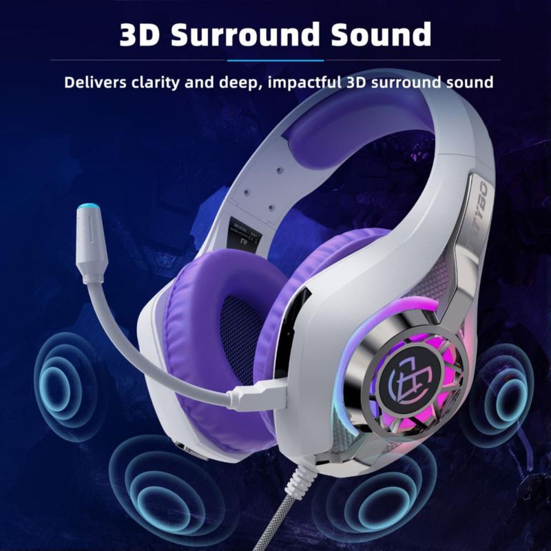 Auriculares Tatybo RGB con micrófono de cancelación de ruido - púrpura