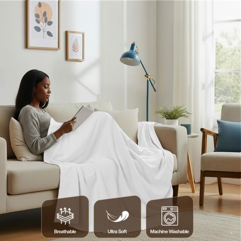 Manta Utopia Bedding Queen 229 × 229 cm Blanca con Tejido Waffle