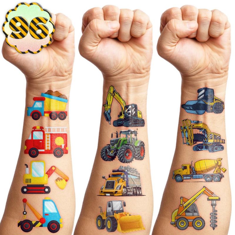 Tatuajes temporales 96 uds – Vehículos de construcción para fiesta infantil