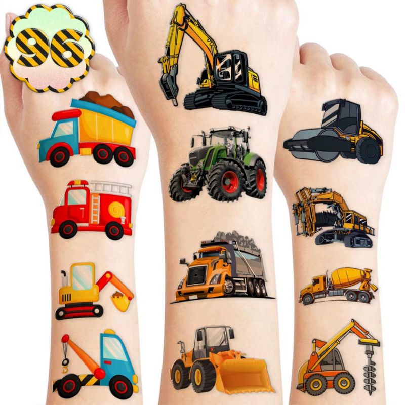 Tatuajes temporales 96 uds – Vehículos de construcción para fiesta infantil