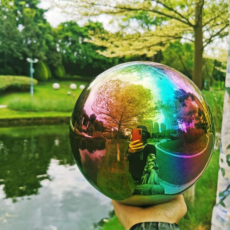 Escultura Pangmao 20 cm Esfera de Espejo Arcoíris Brillante