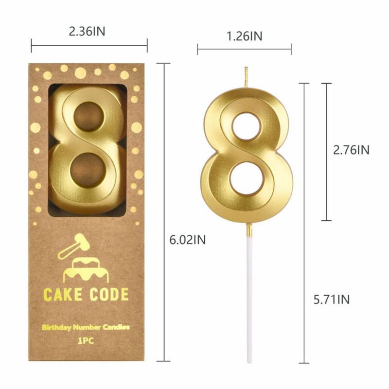 Vela de Pastel CAKE CODE Código Pastel Número 8 7 cm Dorada