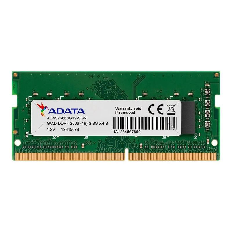 Memoria RAM Adata SODIMM DDR4 8GB PC4-21300, 2666MHz, CL19, 260 Pines, 1.2V, para Laptop, AIO y Mini PC