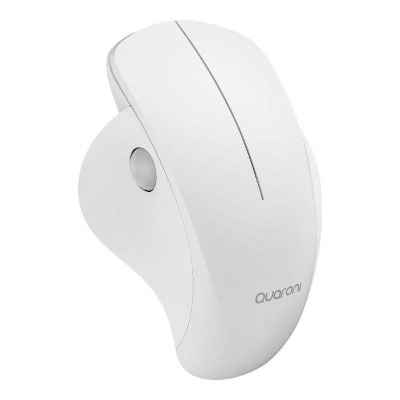 Mouse Inalámbrico Ergonómico Quaroni con Scroll Lateral, Receptor 2.4GHz, 1200 DPI, Óptico, Bajo Consumo, Blanco