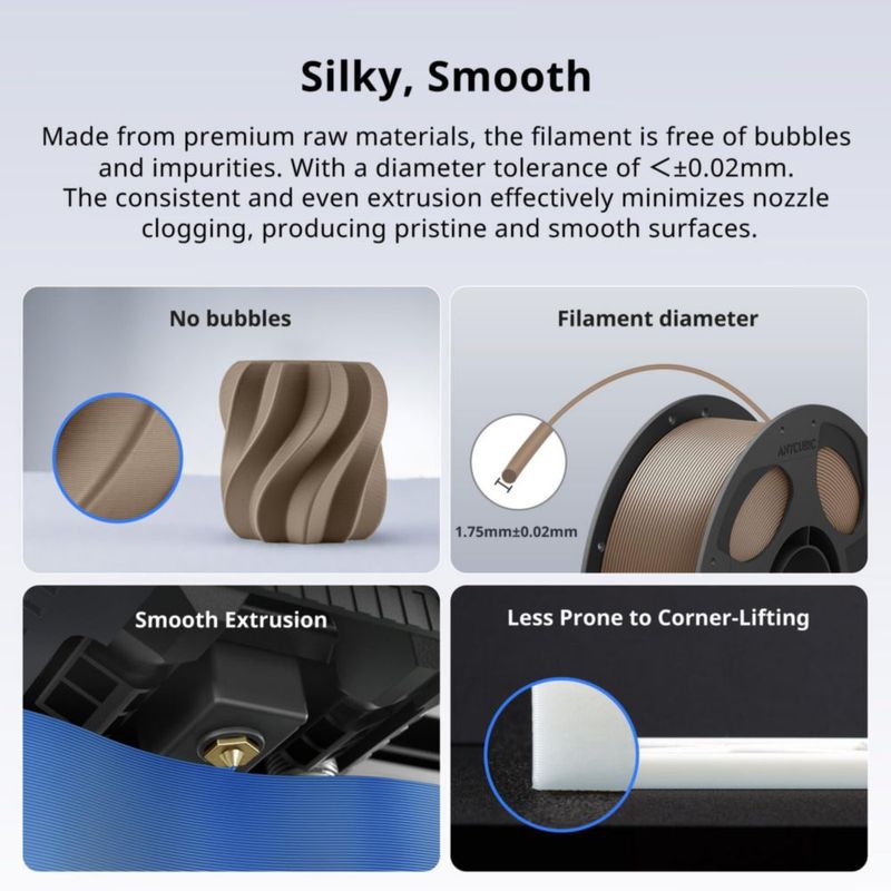 Filamento 3D ANYCUBIC PLA Plus 175 mm 1 kg Marrón