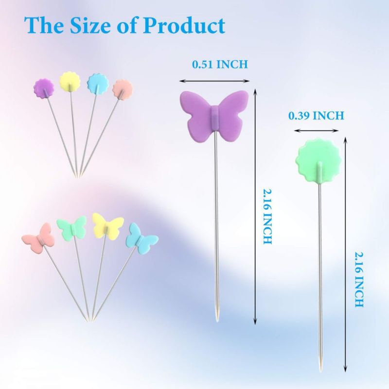 Alfileres de costura Hovesty 200 piezas 55 cm Cabeza de flor/mariposa