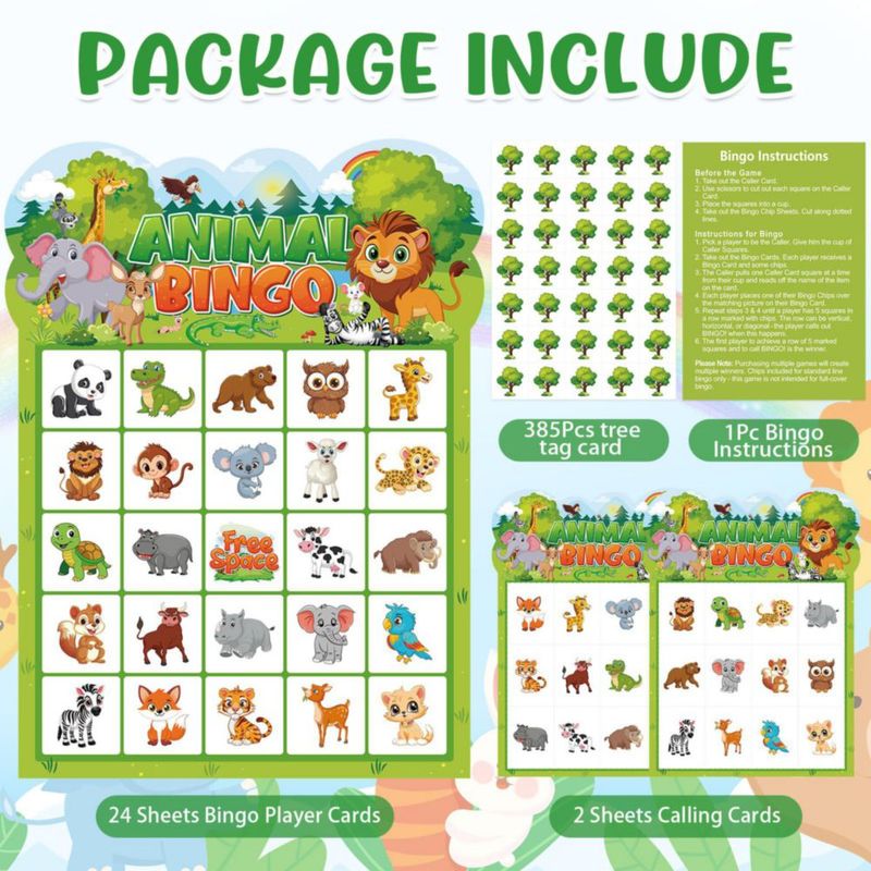 Juego de Bingo Leezead de Animales para 24 Jugadores – Safari en la Selva
